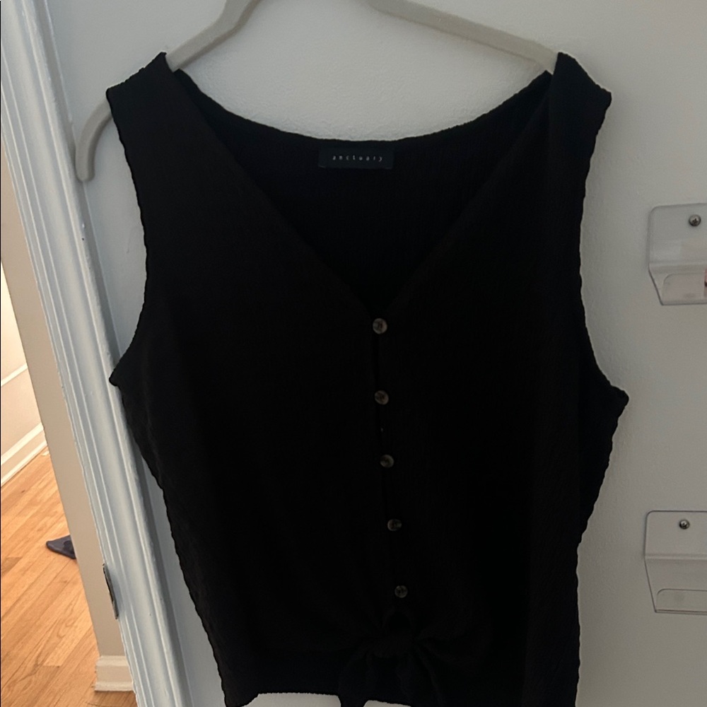 Sanctuary Black Sleeveless Button-Front Tie Hem Top